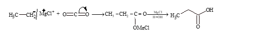 On reaction with dry ice ethyl magnesium bromide 