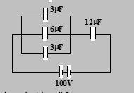 Find the potential difference across the capacitor of 12μF.
