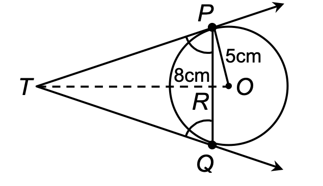PQ is a chord of length 8 cm of a circle of radius 5 cm.