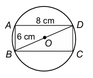 Rectangle ABCD with dimensions 6 cm × 8 cm, with circle having center O inscribed