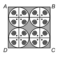 Square ABCD with 16 circles arranged in 4×4 grid inside