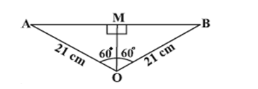 Triangle OAB with OM perpendicular to AB, showing 60° angles and measurements