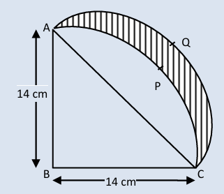 Quadrant with semicircle inside, showing shaded region