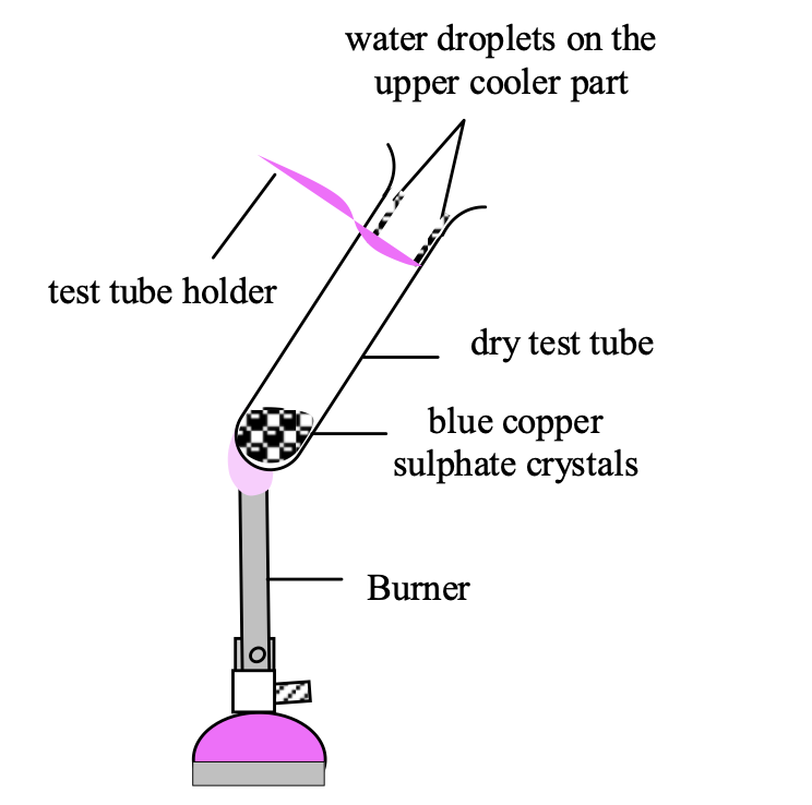 Figure-Experiment to test the presence of water of crystallisation in copper sulphate crystals