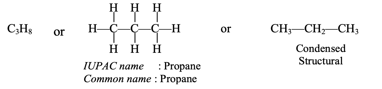 structural formula of the C3H8 hydrocarbon