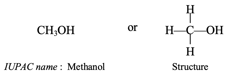 CH3OH  It contains 1 carbon atom
