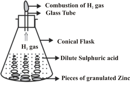 Reaction between zinc and dilute sulphuric acid or hydrochloric acid