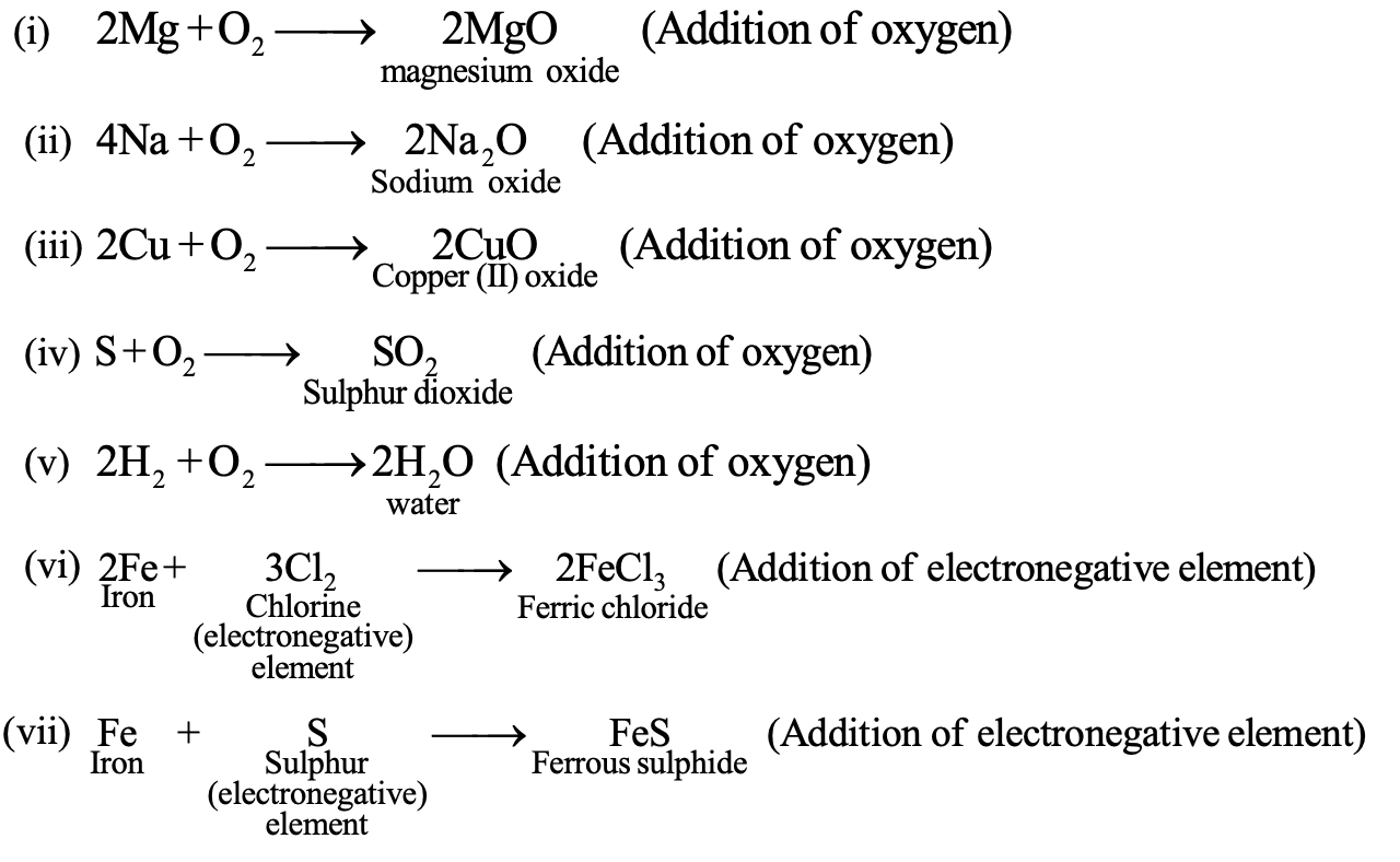 (1) Oxidation in terms of oxygen or electronegative element