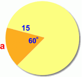 circle with radius 15 cm and central angle 60°