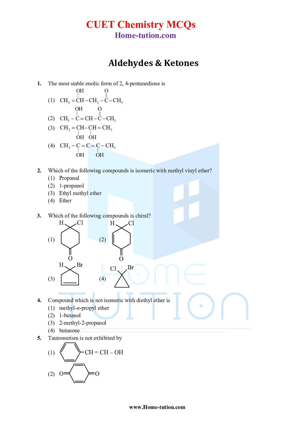 CUET MCQ Questions For Chapter-13 Aldehydes & Ketones