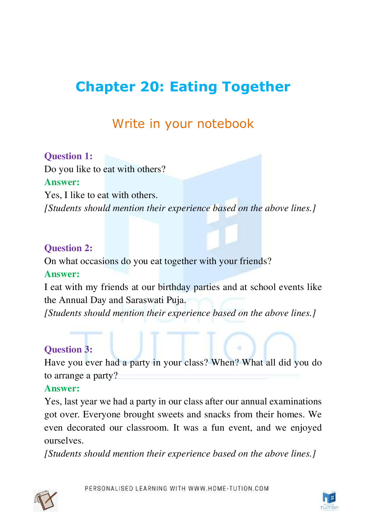 NCERT Class 4 EVS Chapter-20 Eating Together