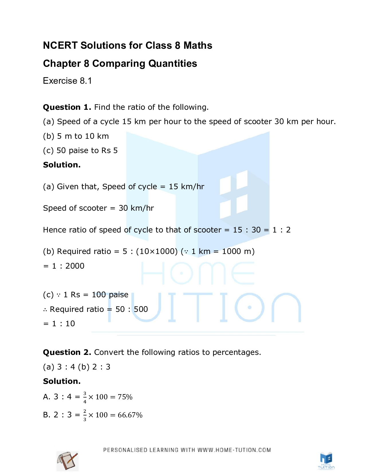 Class 8 Maths Chapter 8 Comparing Quantities