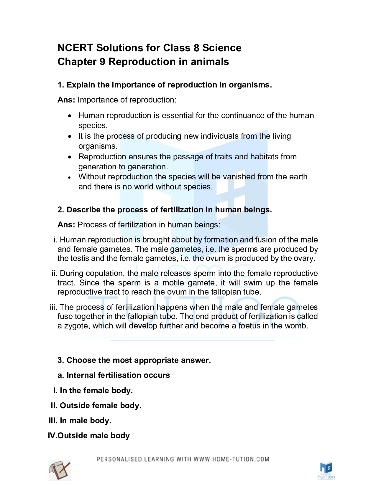 Class 8 Science Chapter 9 Reproduction in Animals