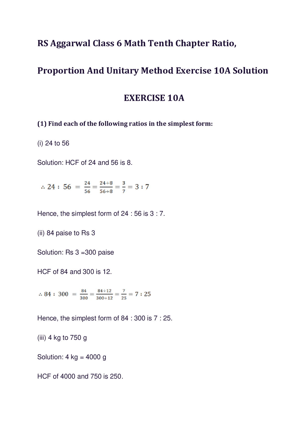 Chapter-10 Ratio, Proportion and Unitary Method