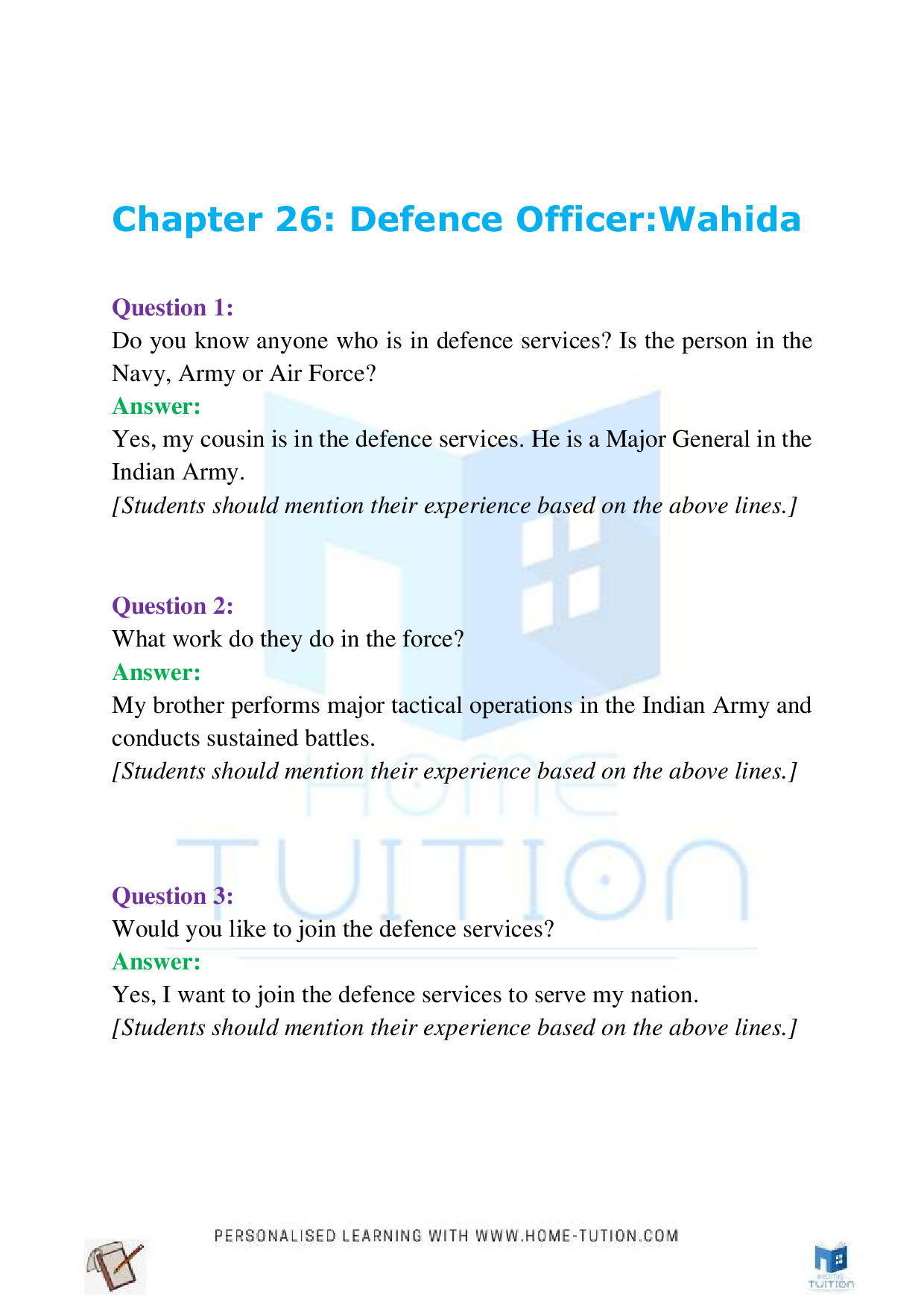NCERT Class 4 EVS Chapter 26 Defence Officer: Wahida