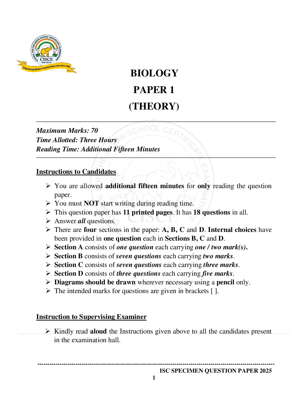 ISE Sample paper for Biology