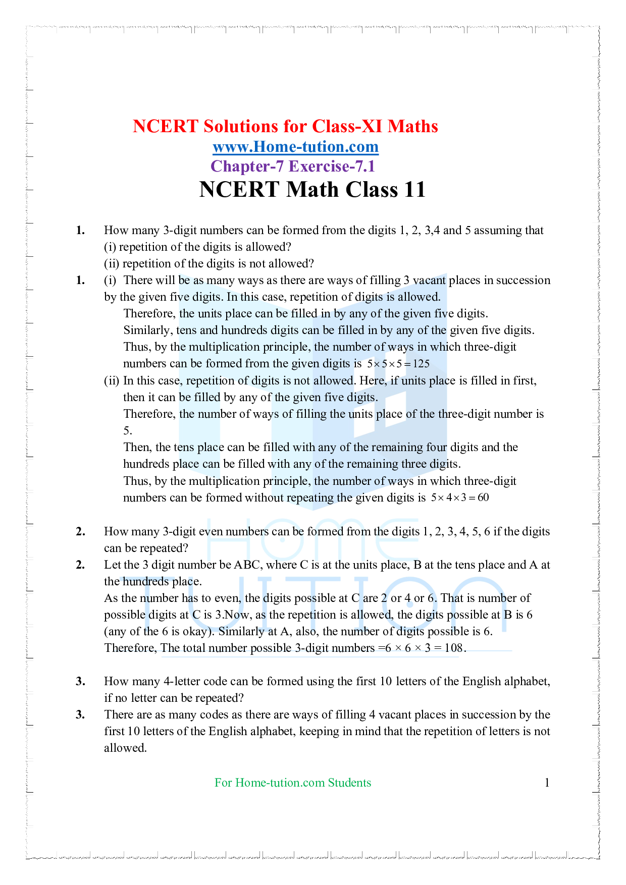 Chapter 7 Permutations and Combinations