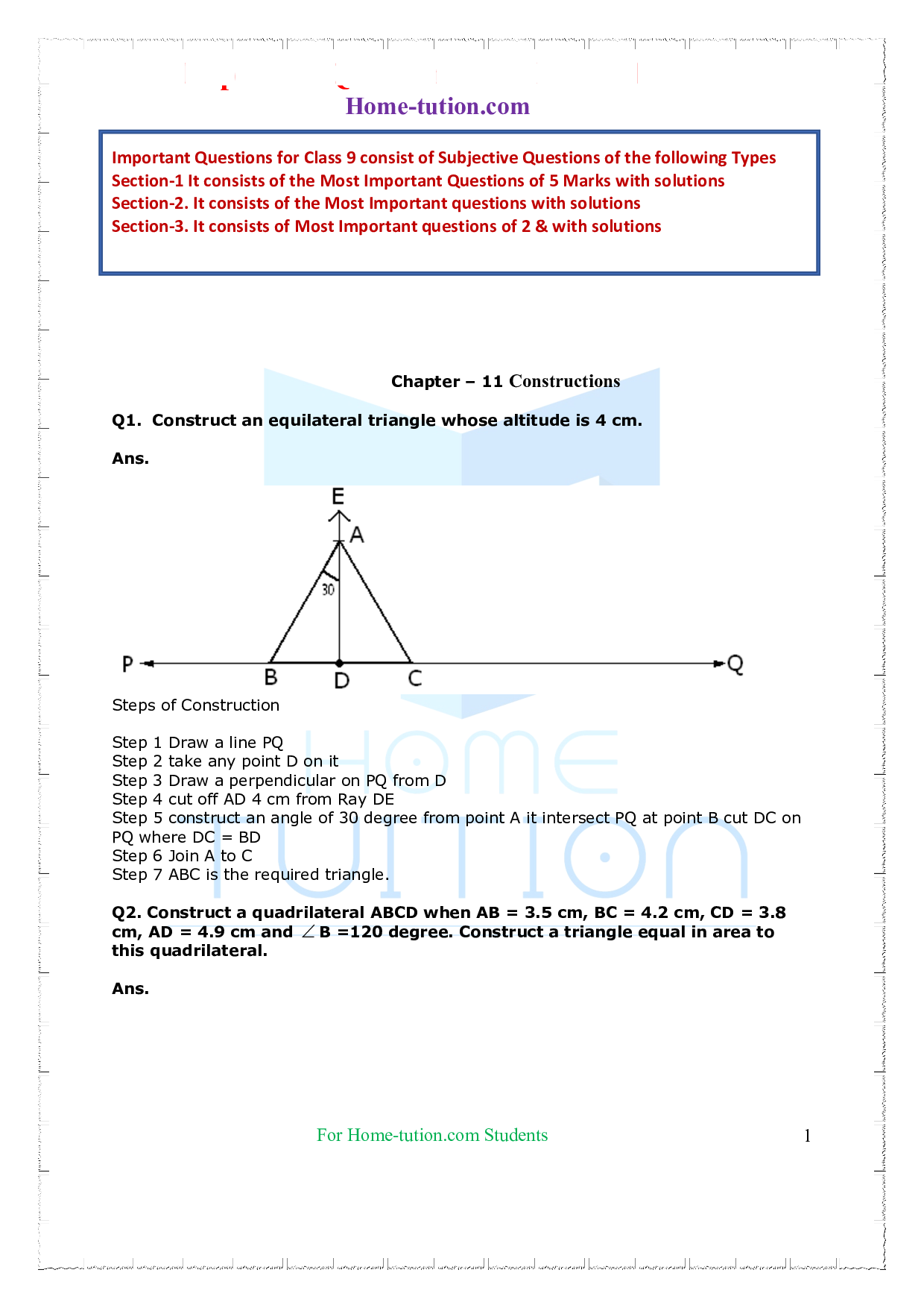 important-questions-for-class-9-maths-chapter-11-constructions-with