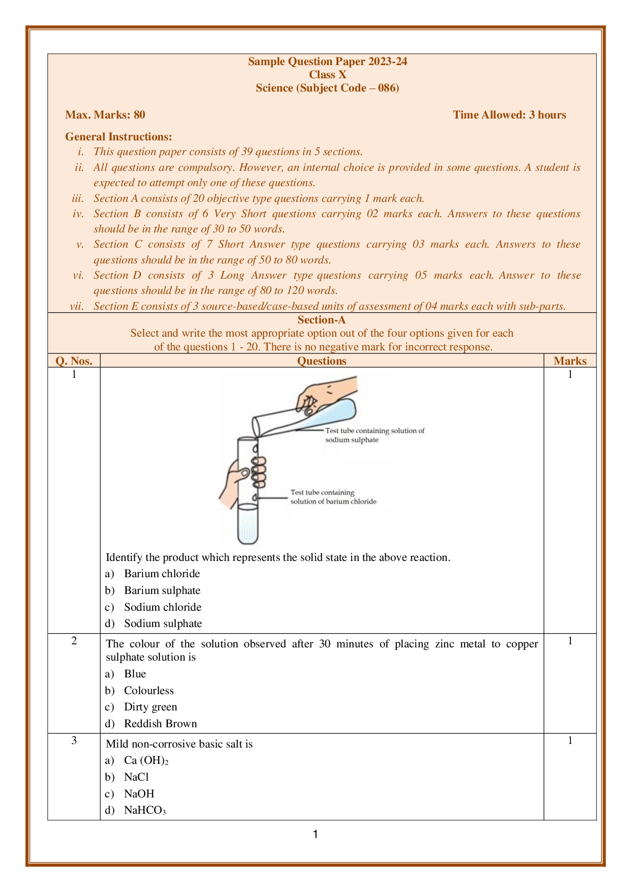 Sample Paper for Class 10 Science 