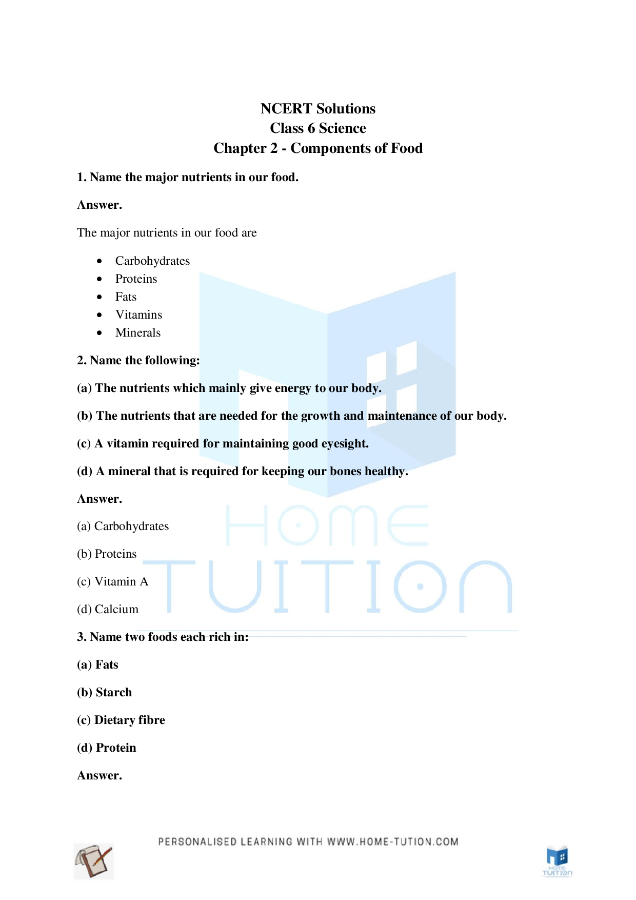 Class 6 Science Chapter 2 Components of Food