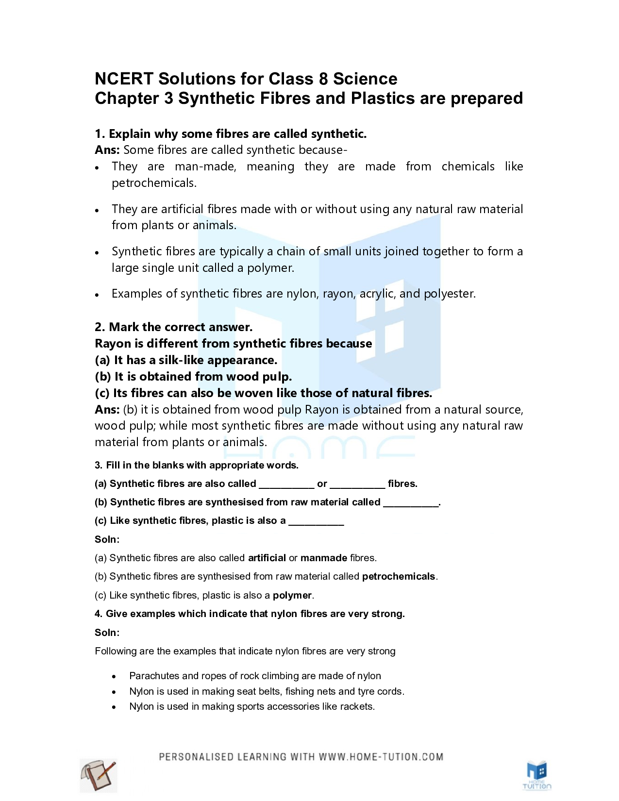 Class 8 Science Chapter 3 Synthetic Fibers and Plastics