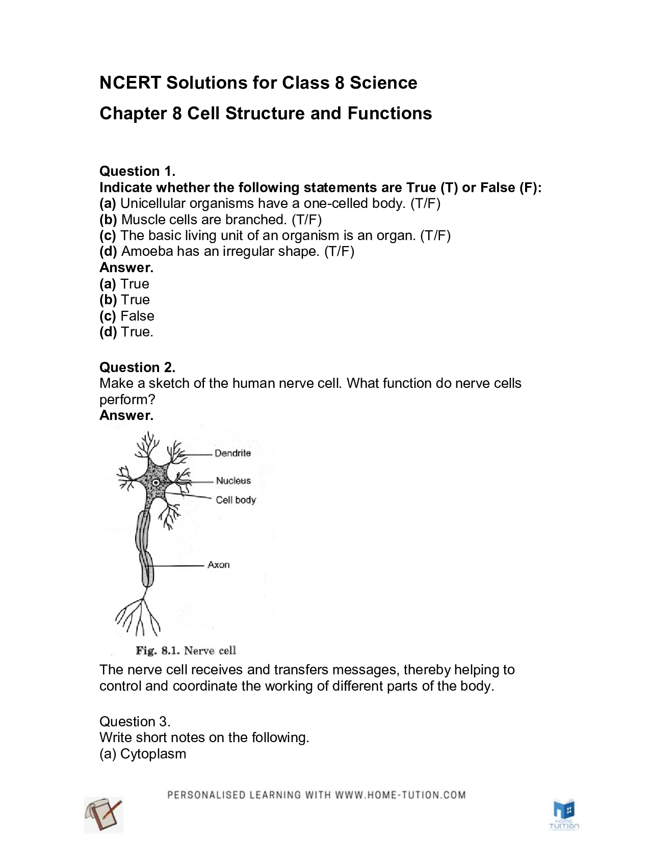 Class 8 Science Chapter 8 Cell – Structure and Functions