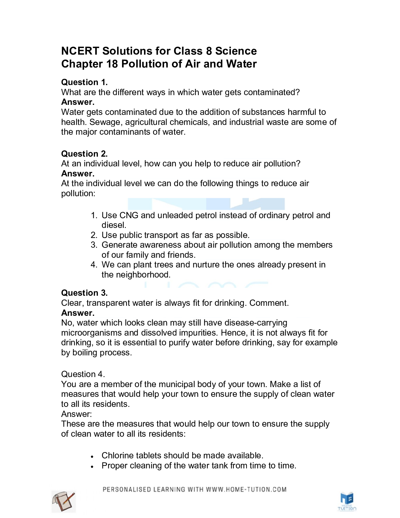 Class 8 Science Chapter 18 Pollution of Air and Water