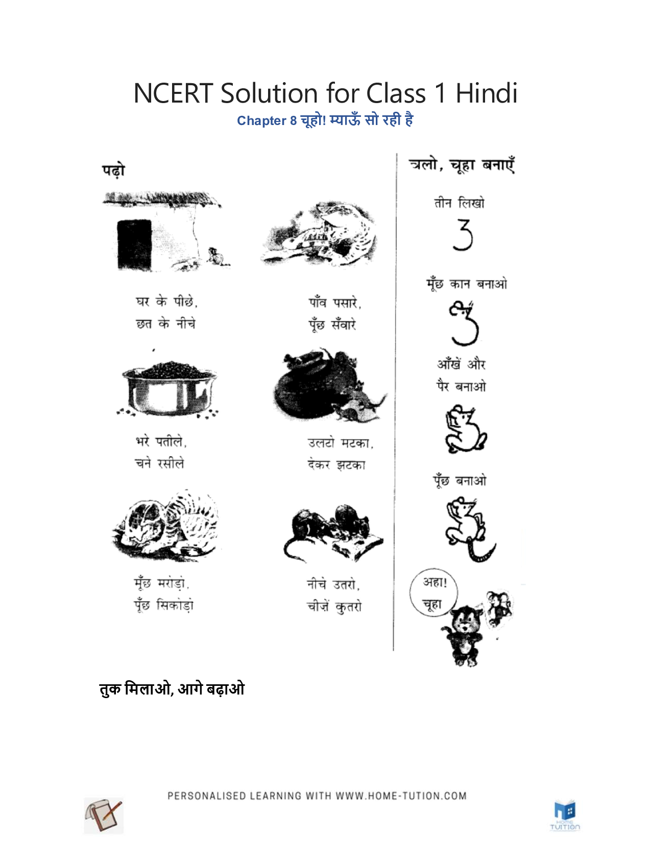 NCERT Solution for Class 1 Hindi Chapter 8 Chouhon Mayon So Rahi Hai(चूहो-म्याऊँ-सो-रही-है)