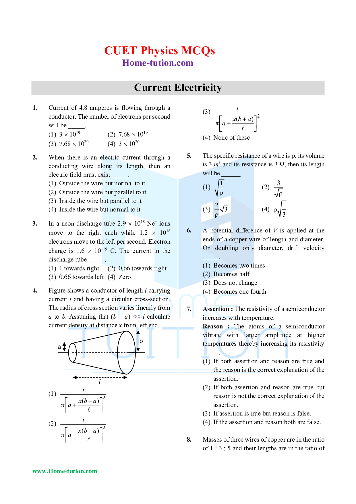 CUET MCQ Questions For Physics Chapter-03 Current Electricity