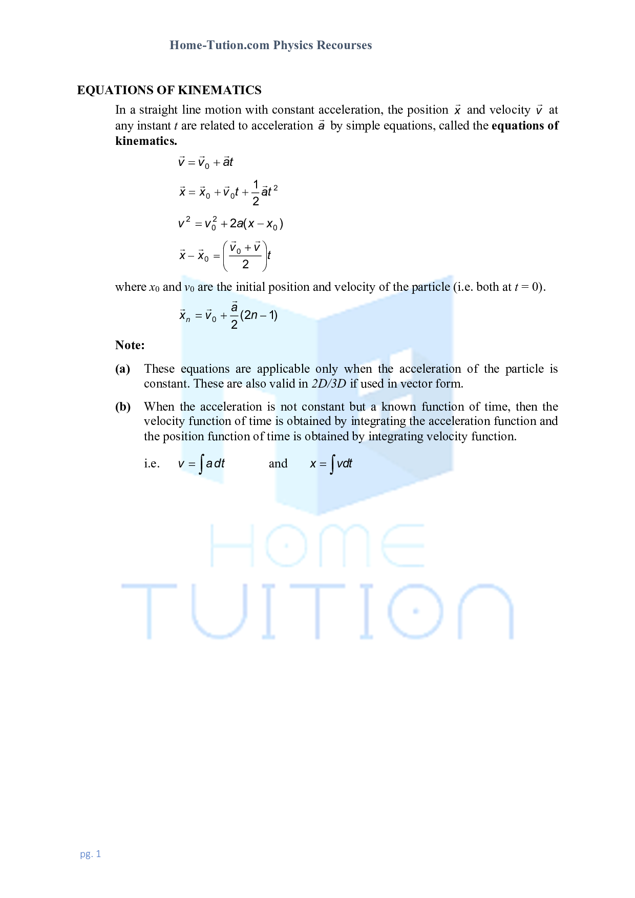 equations of kinematics