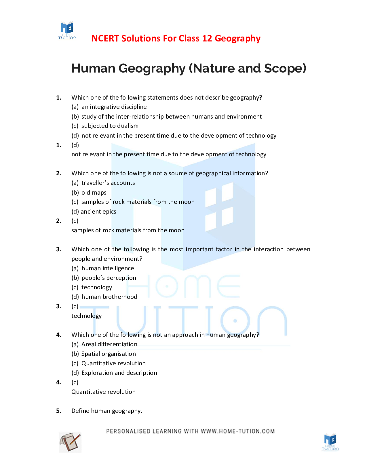 Chapter 1 Human Geography (Nature and Scope)