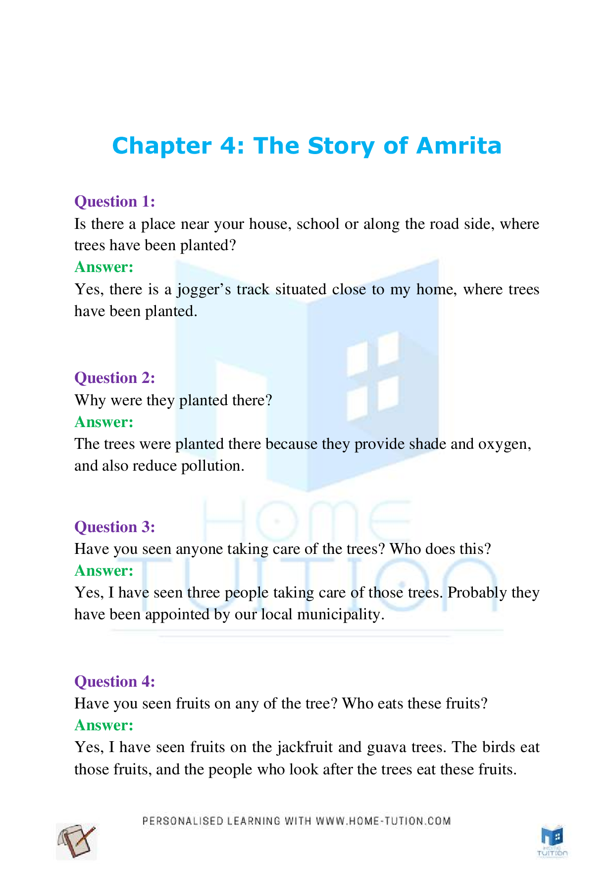 NCERT Class 4 EVS Chapter-4 The Story of Amrita