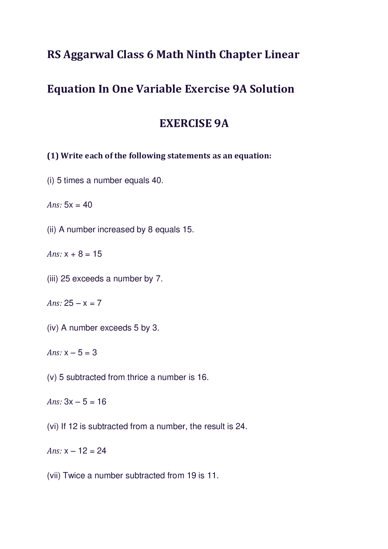 Chapter-9 Linear Equations in One Variable