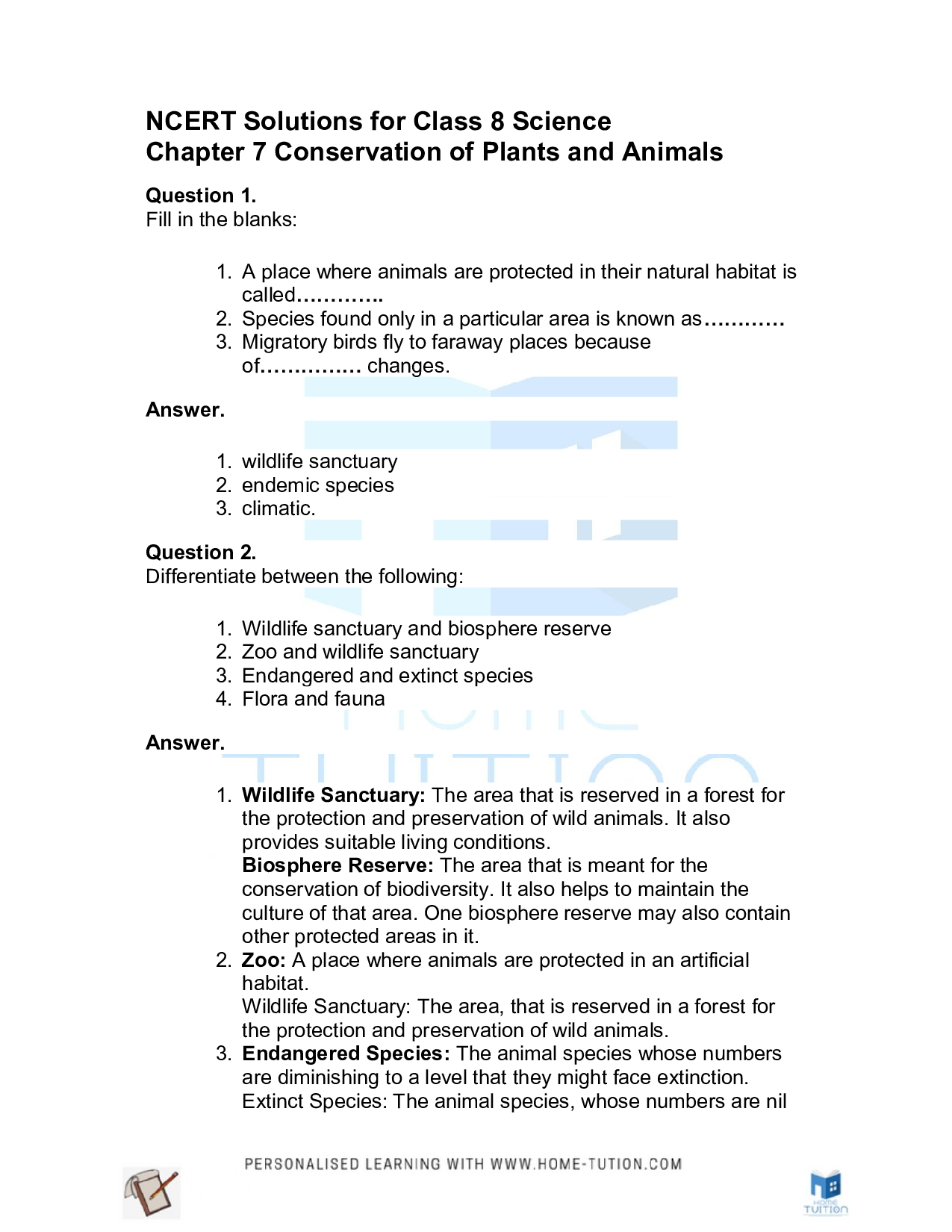 Class 8 Science Chapter 7 Conservation of Plants and Animals