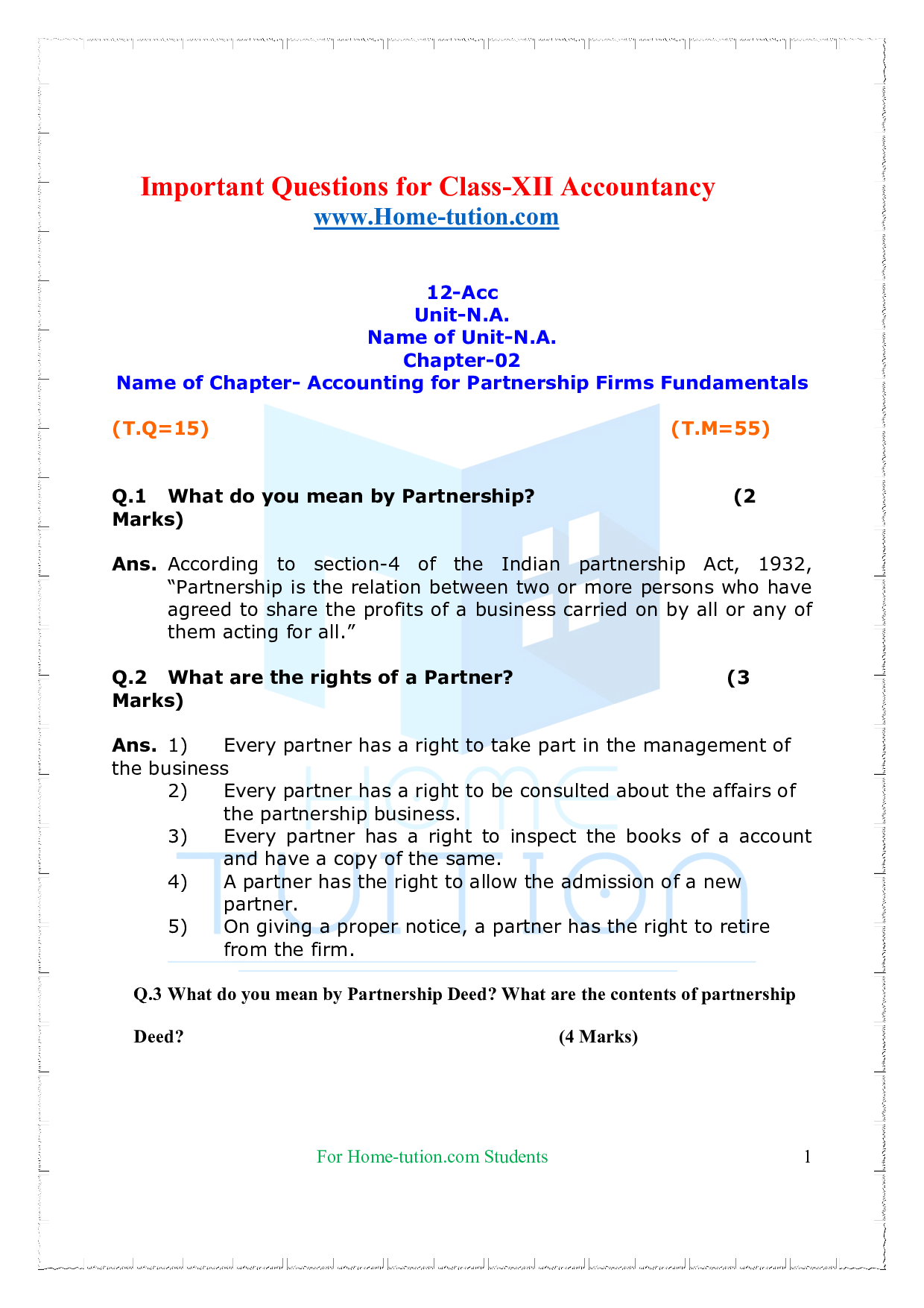 Chapter-Chapter 2 Accounting for Partnership Firms Basic Concepts Questions
