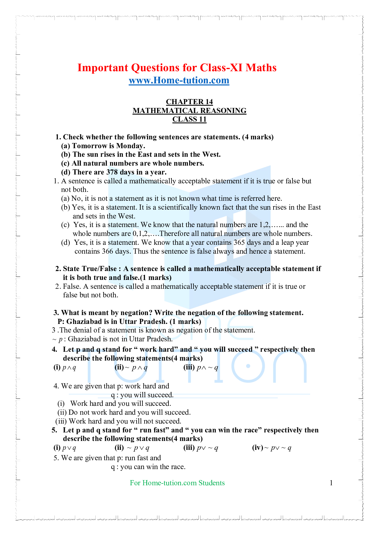 Chapter 14 Mathematical Reasoning Questions