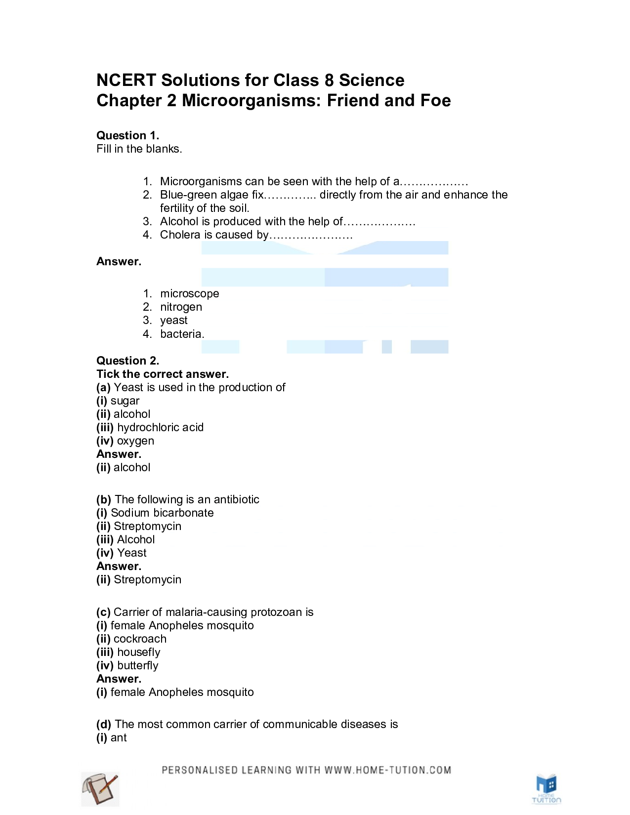 Class 8 Science Chapter 2 Microorganisms: Friend and Foe