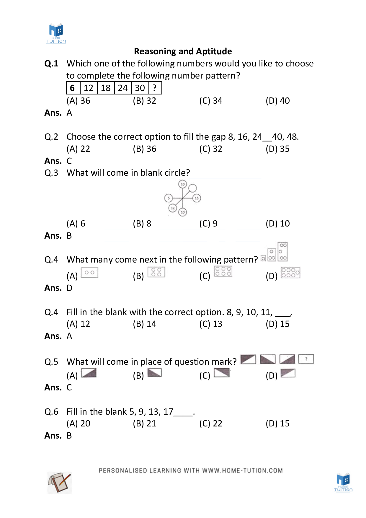 Worksheet For Chapter-3 Reasoning and Aptitude