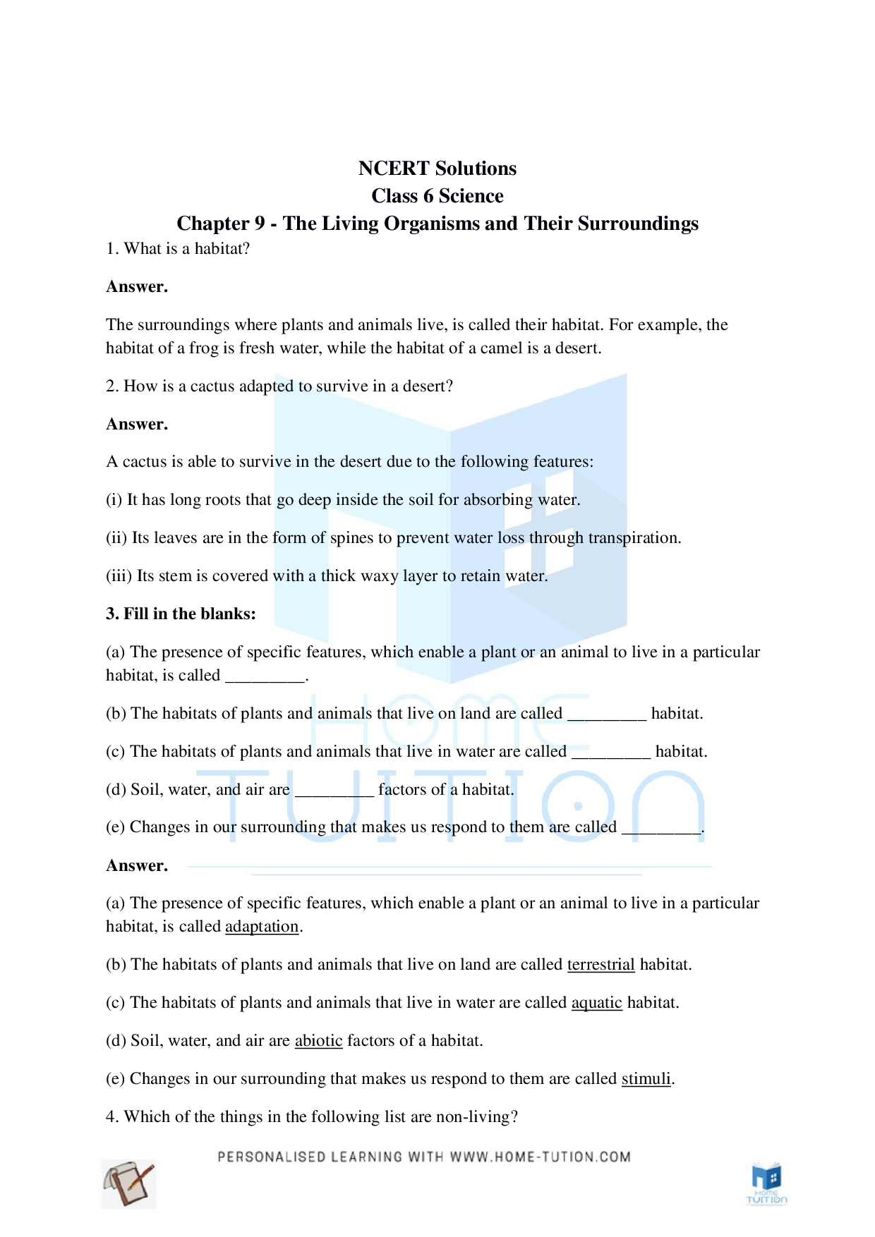 Class 6 Science Chapter 9 The Living Organisms and Their Surroundings