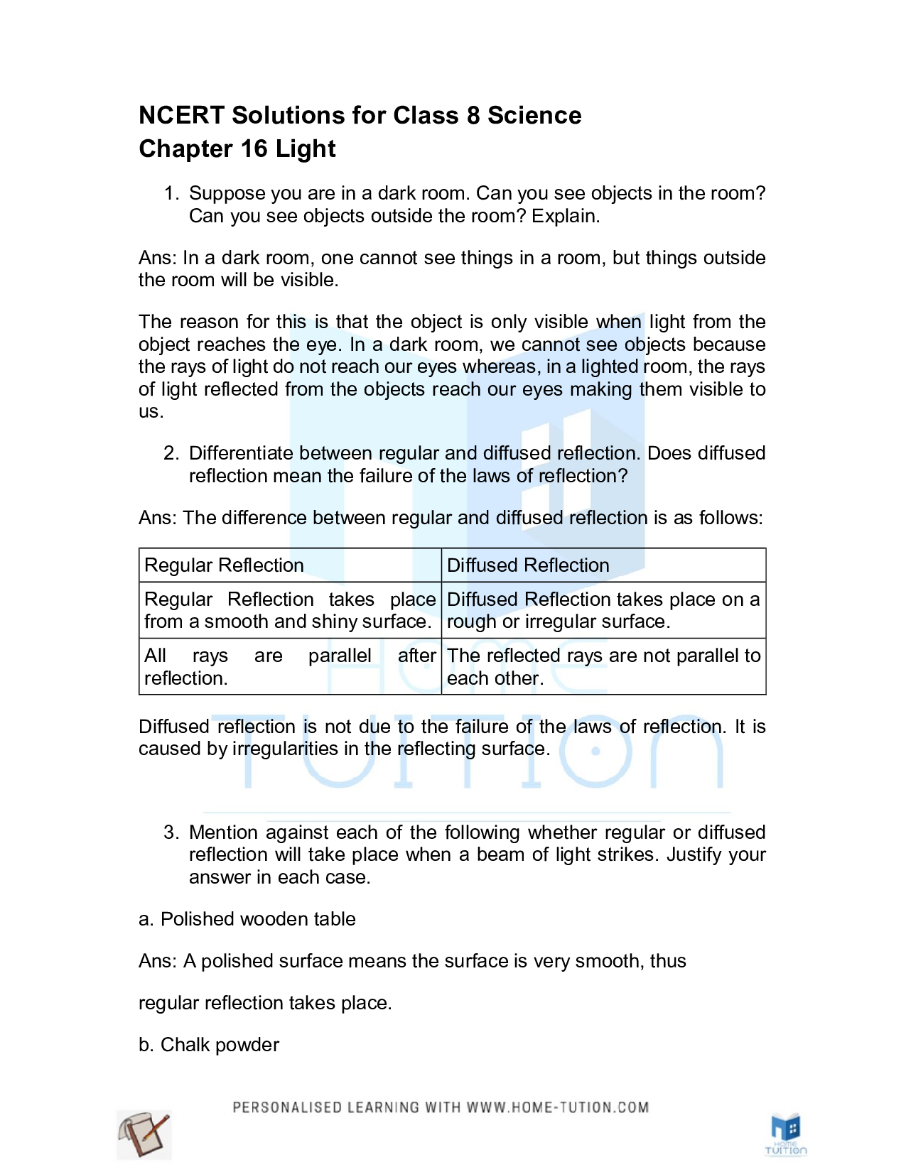 Class 8 Science Chapter 16 Light