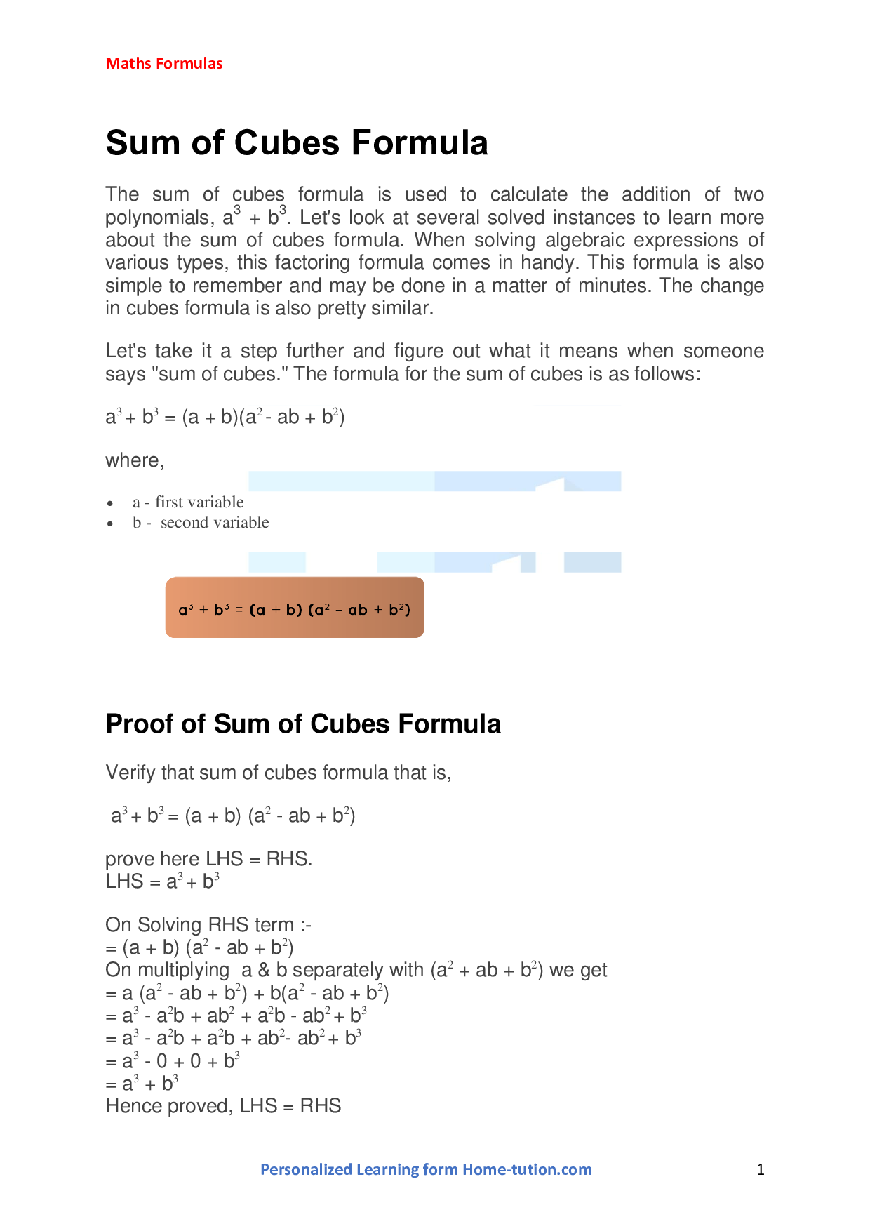 Sum of Cubes Formula