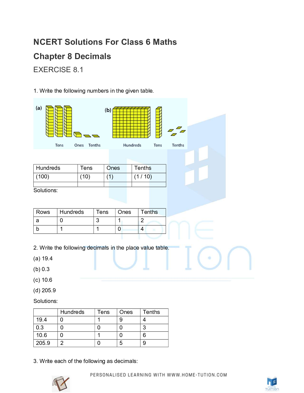 Class 6 Maths Chapter 8 Decimals