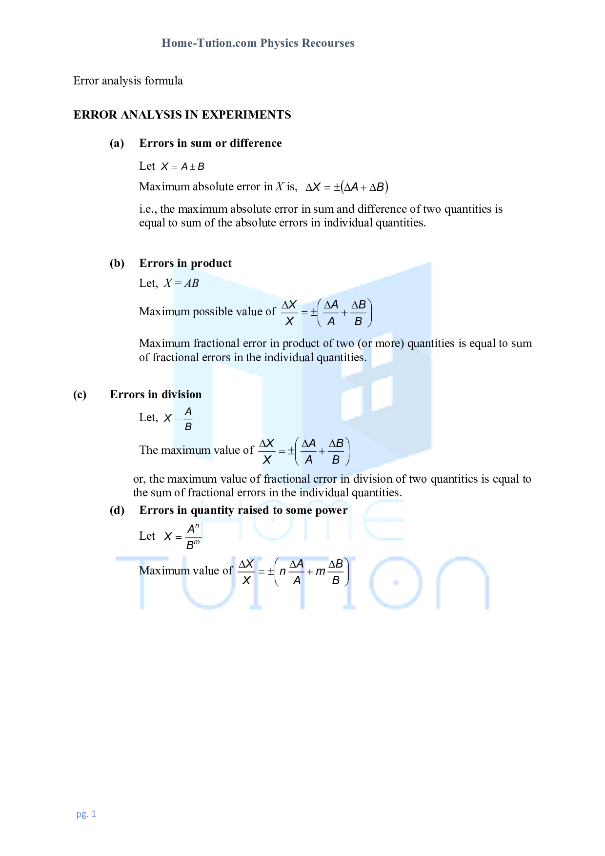 Error analysis formula