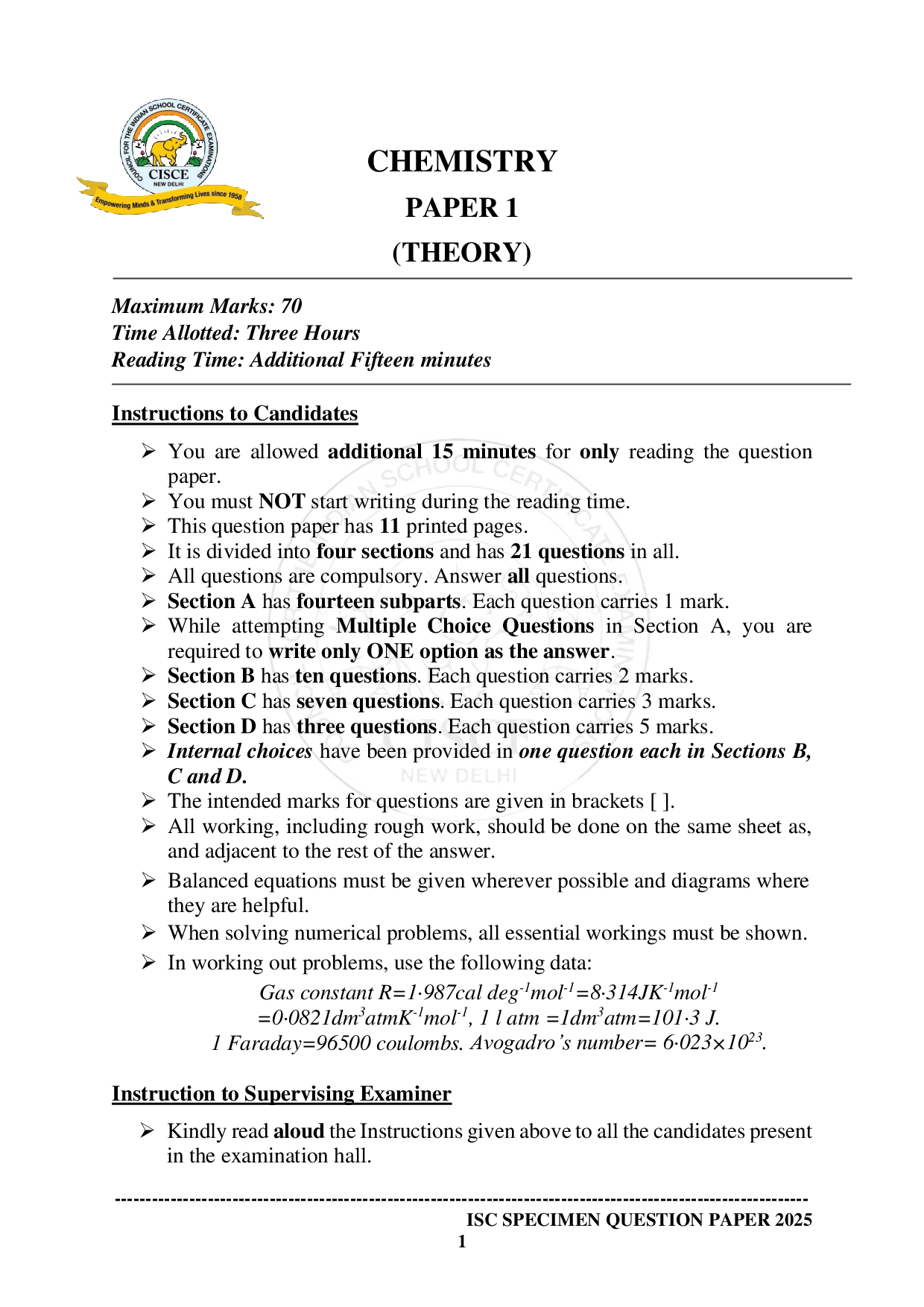 ISE Sample paper for Chemistry