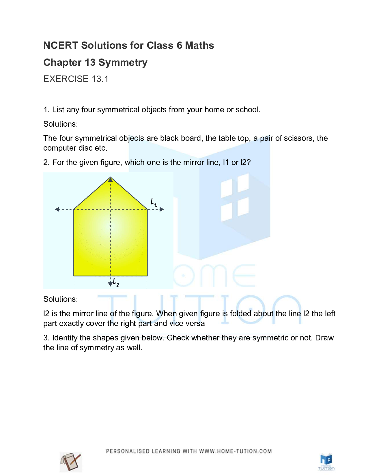 Class 6 Maths Chapter 13 Symmetry