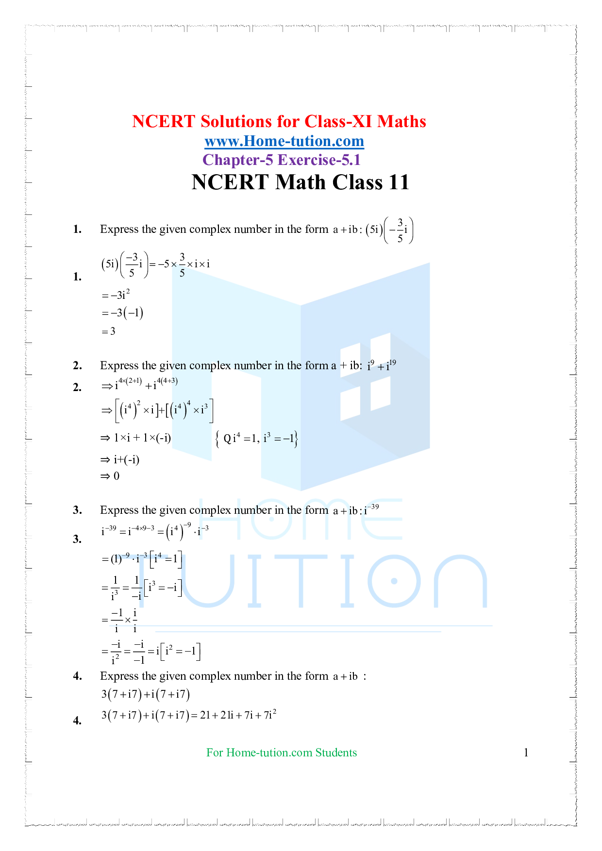 Chapter 5 Complex Numbers and Quadratic Equations