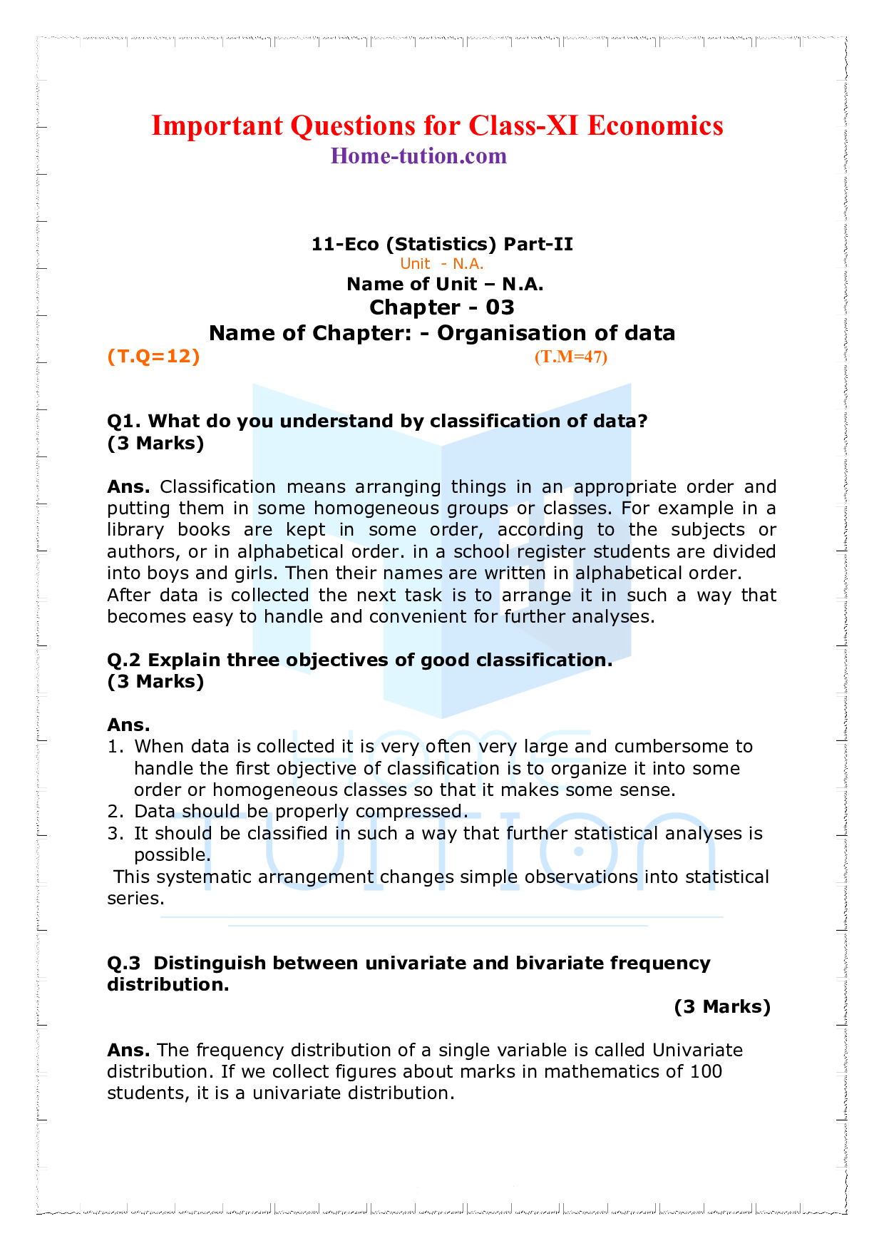 Chapter 3 Organisation of Data (Statistics)