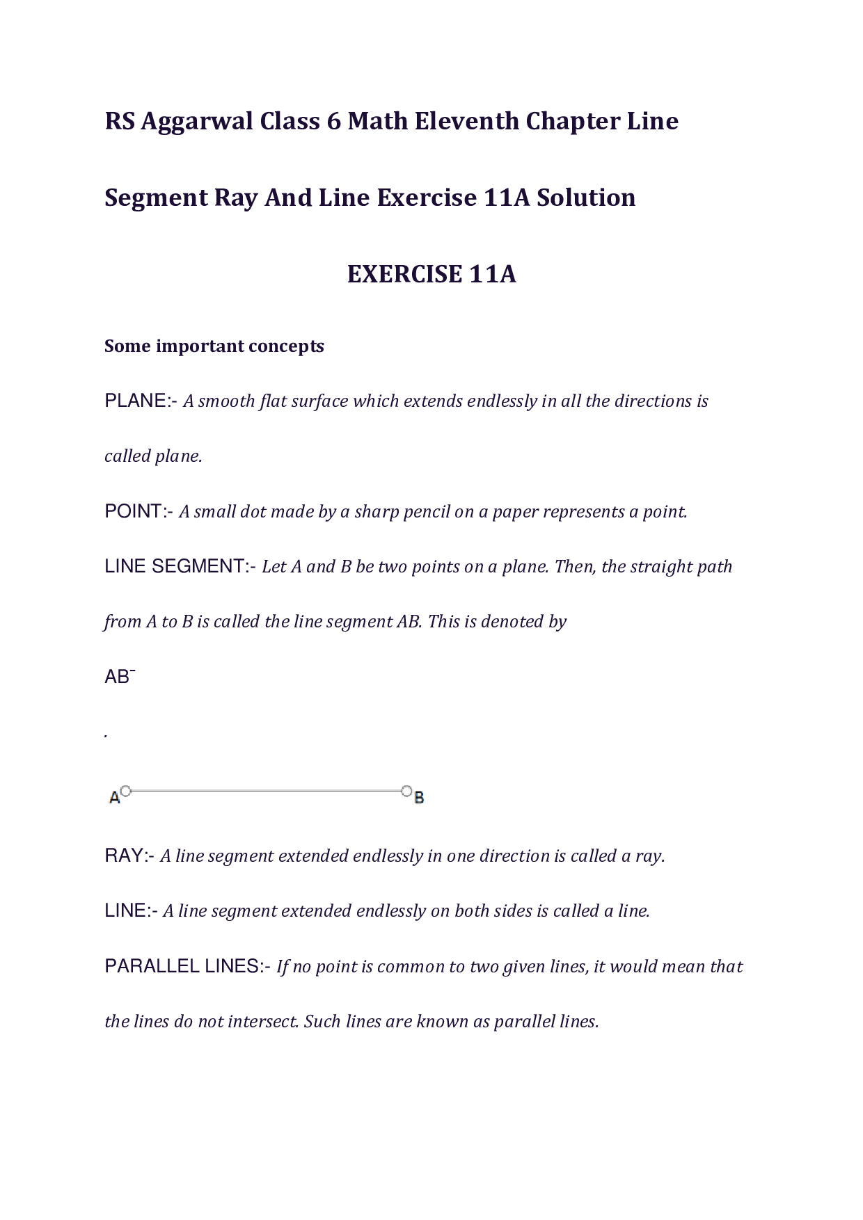 Chapter-11 Line Segment, Ray and Line