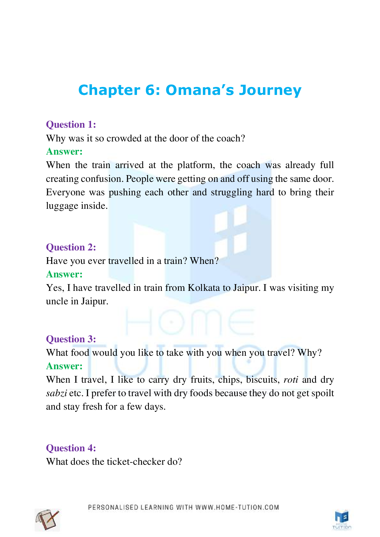 NCERT Class 4 EVS Chapter-6 Omana’s Journey