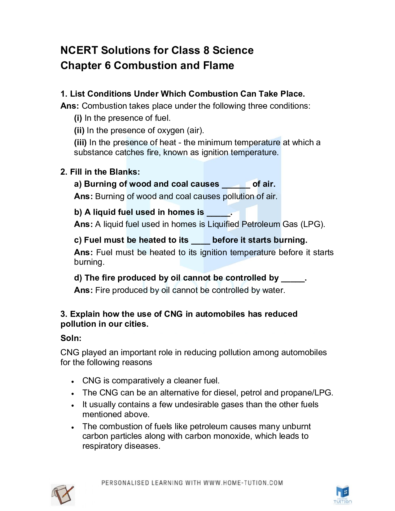 Class 8 Science Chapter 6 Combustion and Flame